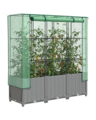 Jardinière surélevée avec housse aspect rotin 120x40x138 cm | Mobilier & Déco