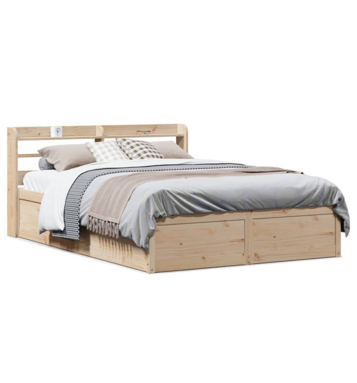 Cadre de lit avec tête de lit 120x190 cm bois de pin massif | Mobilier & Déco