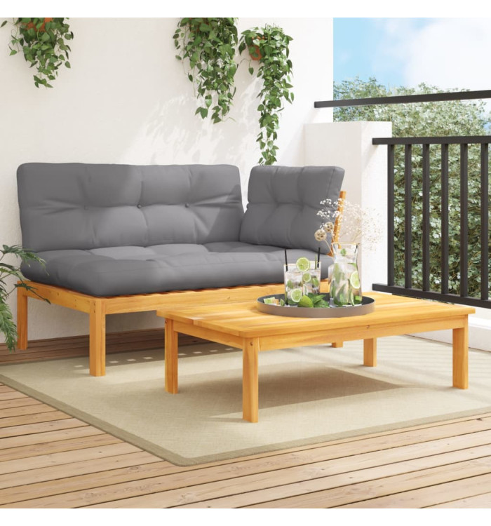 Salon palette de jardin avec coussins 2pcs bois d'acacia massif | Mobilier & Déco