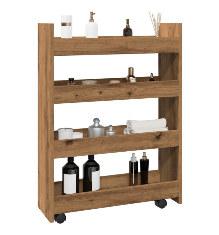 Chariot de rangement étroit 4 niveaux chêne artisanal | Mobilier & Déco