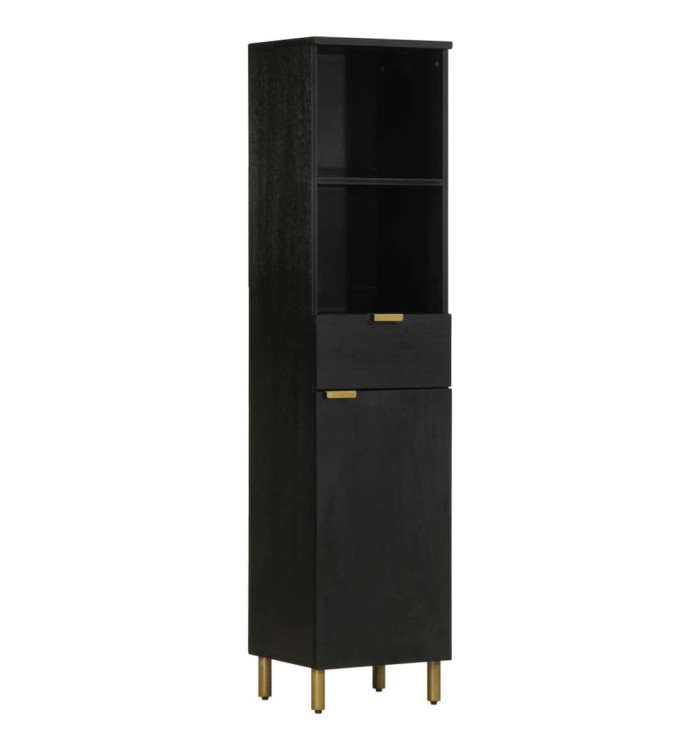 Armoire de salle de bain noir 38x33x160 cm bois massif manguier | Mobilier & Déco