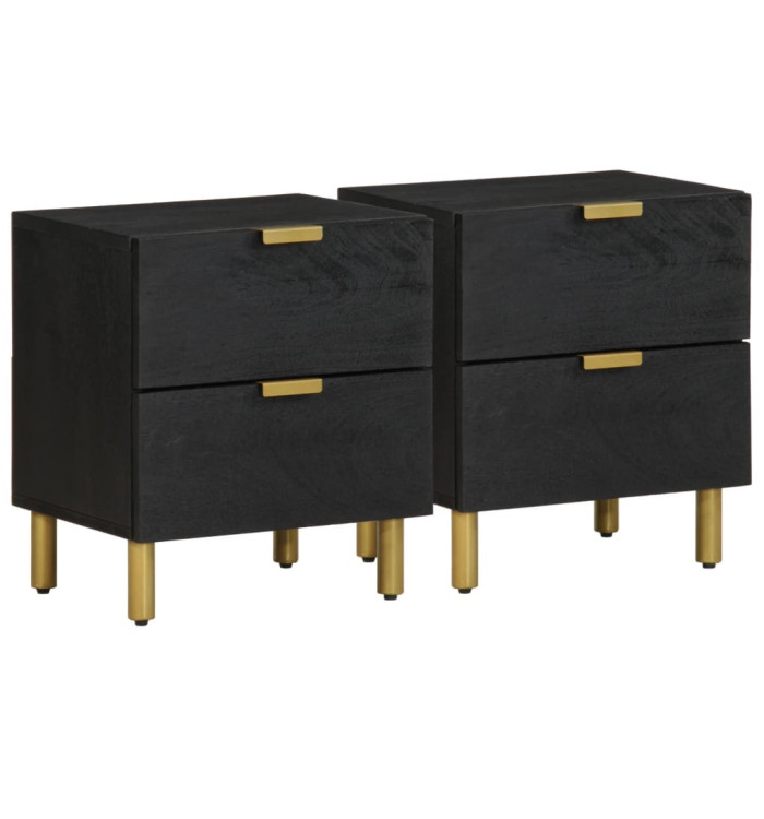 Tables de chevet 2 pcs noir 40x33x46 cm bois de manguier solide | Mobilier & Déco