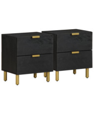 Tables de chevet 2 pcs noir 40x33x46 cm bois de manguier solide | Mobilier & Déco