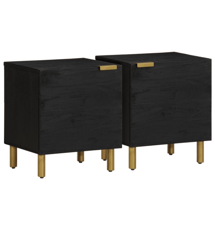 Tables de chevet 2 pcs noir 40x33x46 cm bois de manguier solide | Mobilier & Déco