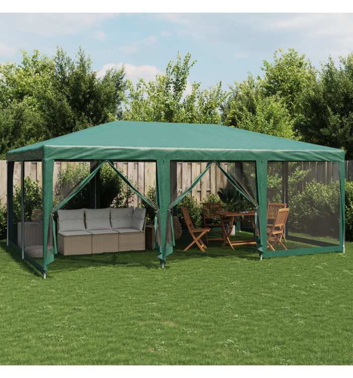Tente de fête avec 10 parois latérales en maille vert 6x4m PEHD | Mobilier & Déco