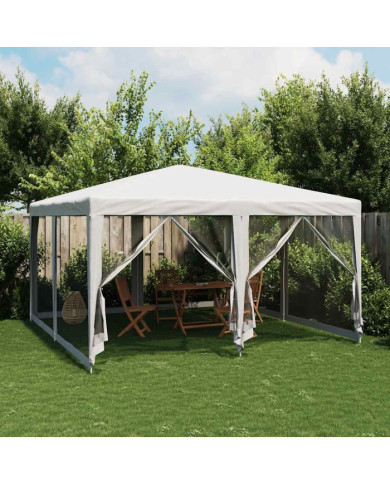 Tente de fête avec 8 parois latérales en maille blanc 4x4m PEHD | Mobilier & Déco