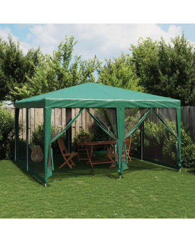 Tente de fête avec 8 parois latérales en maille vert 4x4 m PEHD | Mobilier & Déco