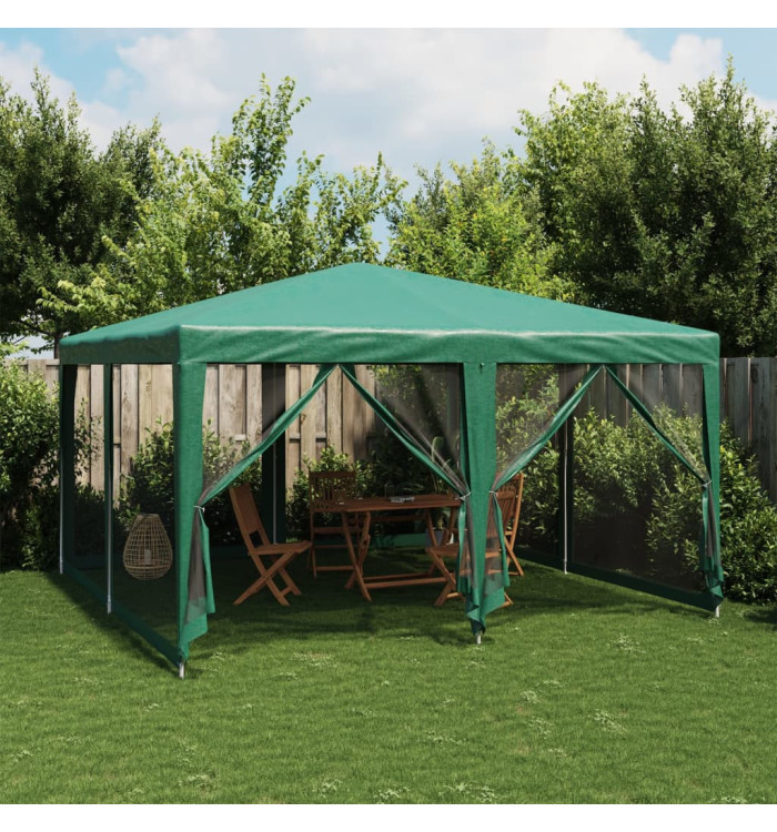 Tente de fête avec 8 parois latérales en maille vert 4x4 m PEHD | Mobilier & Déco