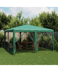 Tente de fête avec 8 parois latérales en maille vert 4x4 m PEHD | Mobilier & Déco