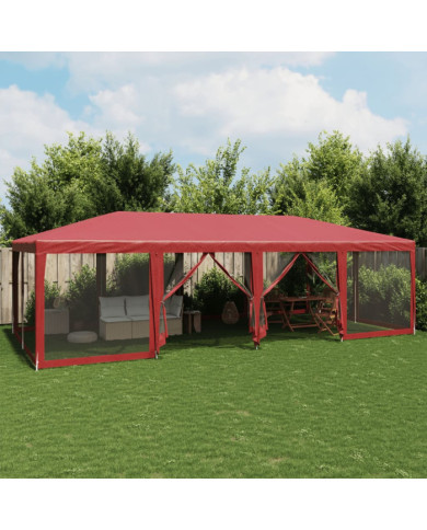 Tente de fête avec 12parois latérales en maille rouge 8x4m PEHD | Mobilier & Déco