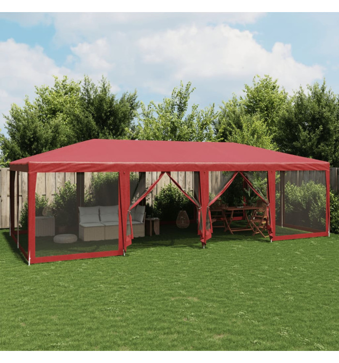 Tente de fête avec 12parois latérales en maille rouge 8x4m PEHD | Mobilier & Déco