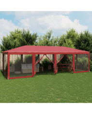 Tente de fête avec 12parois latérales en maille rouge 8x4m PEHD | Mobilier & Déco