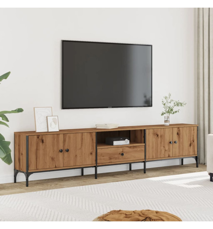 Meuble TV à tiroir chêne artisanal 200x25x44 cm bois ingénierie | Mobilier & Déco