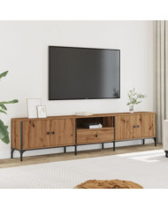Meuble TV à tiroir chêne artisanal 200x25x44 cm bois ingénierie | Mobilier & Déco