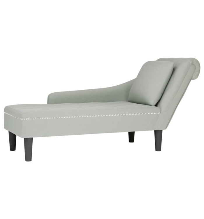 Fauteuil long et coussin et accoudoir droit gris clair velours | Mobilier & Déco