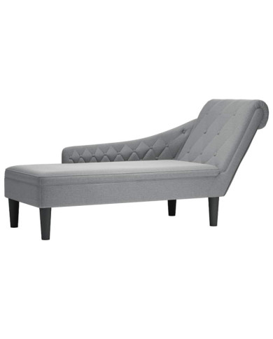 Fauteuil long avec coussin et accoudoir droit gris clair tissu | Mobilier & Déco