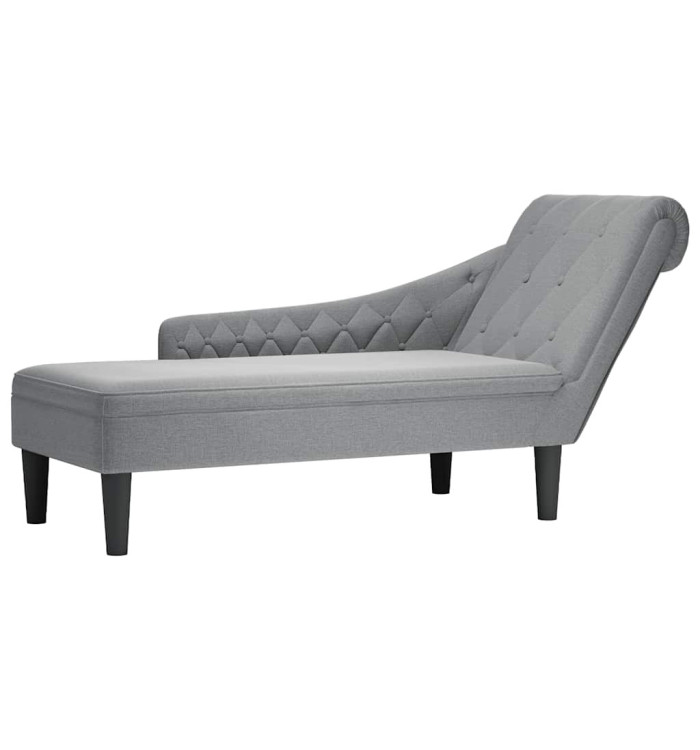 Fauteuil long avec coussin et accoudoir droit gris clair tissu | Mobilier & Déco