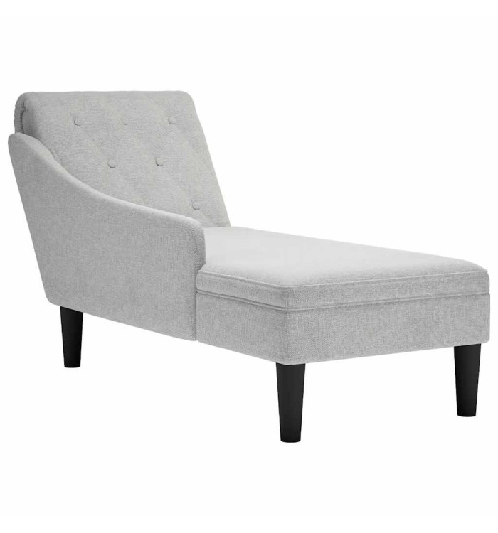 Fauteuil long avec coussin et accoudoir droit gris nuage tissu | Mobilier & Déco