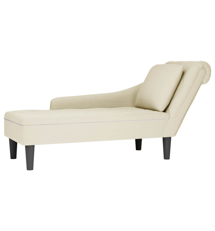 Fauteuil long avec coussin et accoudoir droit crème velours | Mobilier & Déco