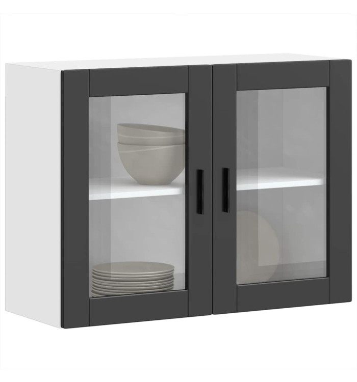 Armoire murale de cuisine avec porte en verre Porto noir | Mobilier & Déco