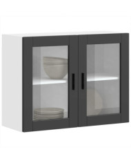 Armoire murale de cuisine avec porte en verre Porto noir | Mobilier & Déco