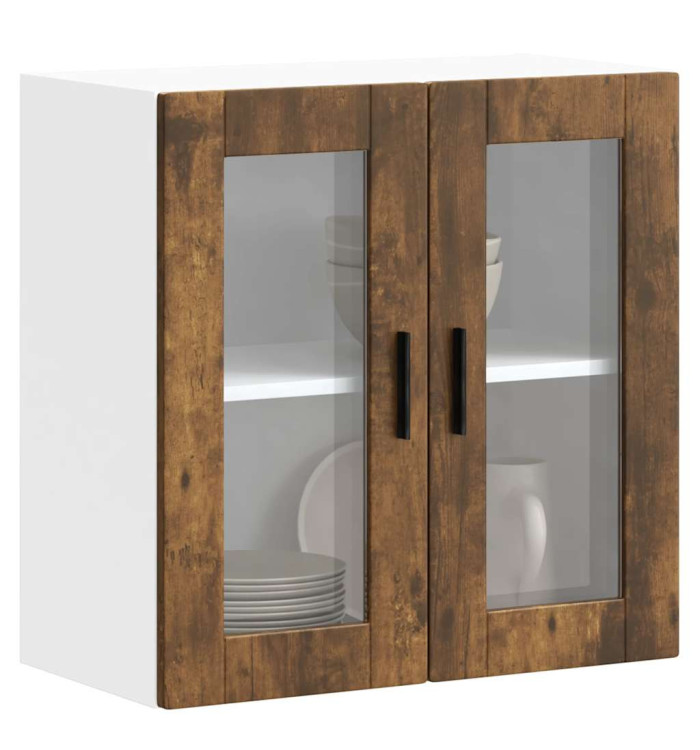 Armoire murale de cuisine avec porte en verre Porto chêne fumé | Mobilier & Déco