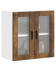 Armoire murale de cuisine avec porte en verre Porto chêne fumé | Mobilier & Déco