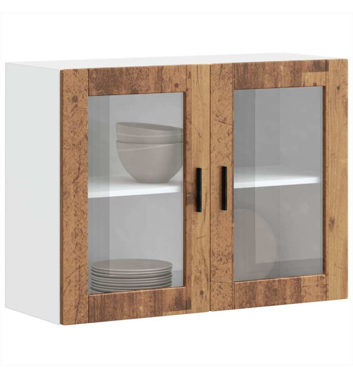 Armoire murale de cuisine avec porte en verre Porto vieux bois | Mobilier & Déco