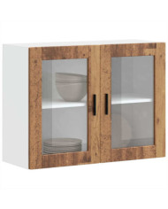 Armoire murale de cuisine avec porte en verre Porto vieux bois | Mobilier & Déco