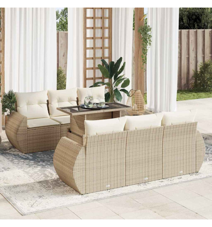 Salon de jardin avec coussins 7 pcs beige résine tressée | Mobilier & Déco