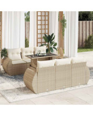 Salon de jardin avec coussins 7 pcs beige résine tressée | Mobilier & Déco