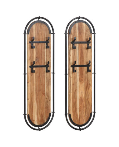 Porte-manteaux muraux et 4 crochets 2 pcs bois massif d'acacia | Mobilier & Déco