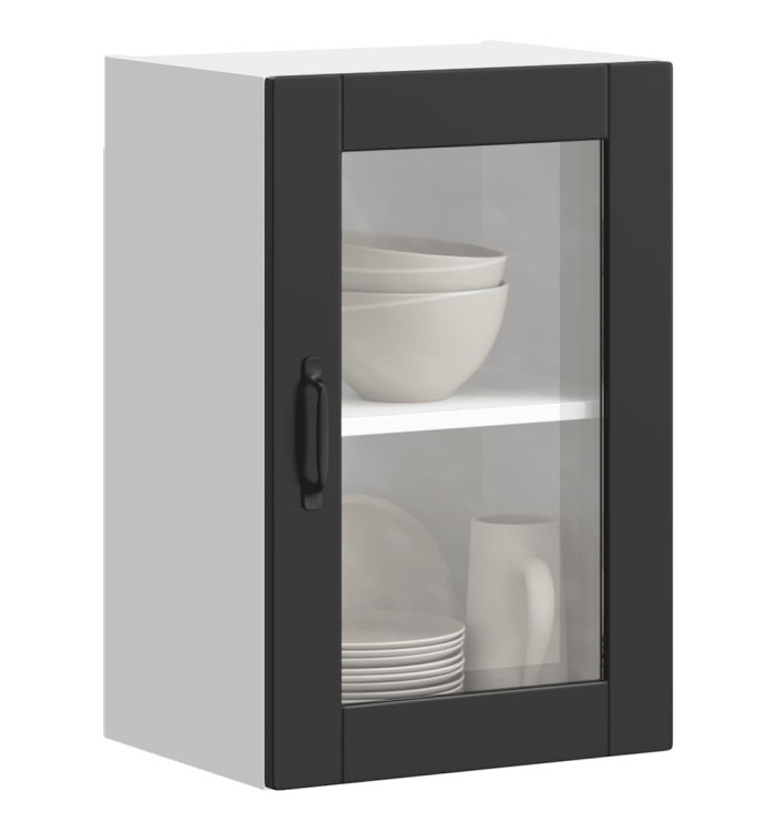 Armoire murale de cuisine avec porte en verre Porto noir | Mobilier & Déco