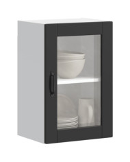 Armoire murale de cuisine avec porte en verre Porto noir | Mobilier & Déco