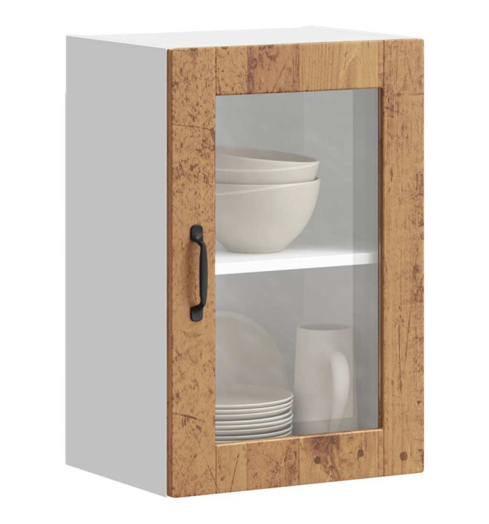Armoire murale de cuisine avec porte en verre Porto vieux bois | Mobilier & Déco