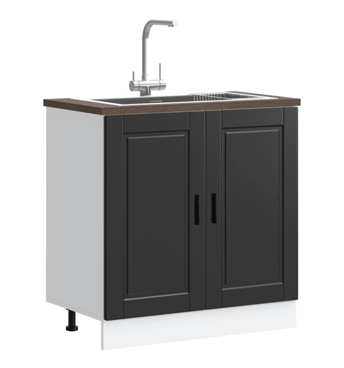 Meuble bas pour évier Porto noir 80x46x81,5 cm bois ingénierie | Mobilier & Déco