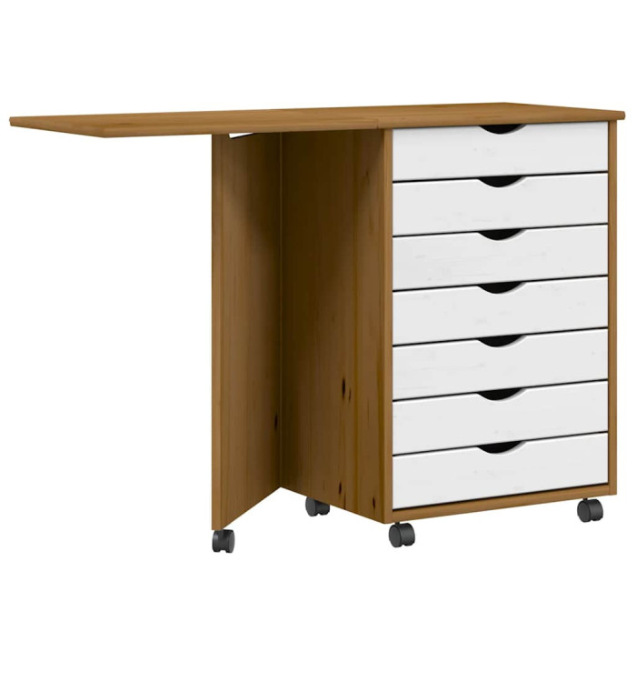 Armoire roulante avec bureau MOSS marron miel bois de pin | Mobilier & Déco