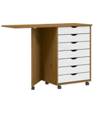 Armoire roulante avec bureau MOSS marron miel bois de pin | Mobilier & Déco
