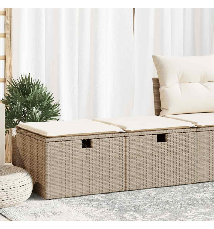 Salon de jardin avec coussins 2 pcs beige résine tressée acacia | Mobilier & Déco