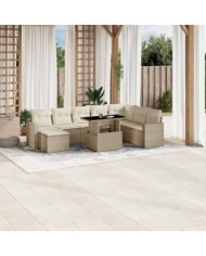 Salon de jardin avec coussins 9 pcs beige résine tressée | Mobilier & Déco