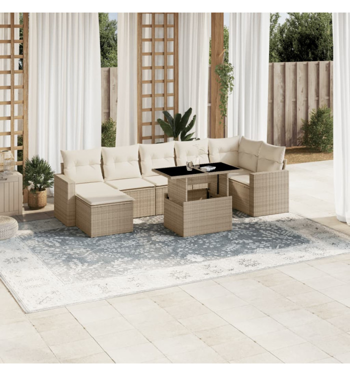 Salon de jardin avec coussins 8 pcs beige résine tressée | Mobilier & Déco