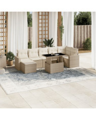 Salon de jardin avec coussins 8 pcs beige résine tressée | Mobilier & Déco