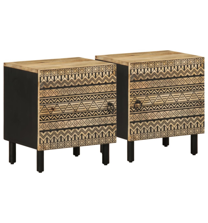 Tables de chevet 2 pcs noir bois de manguier massif brut | Mobilier & Déco