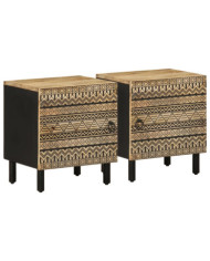 Tables de chevet 2 pcs noir bois de manguier massif brut | Mobilier & Déco