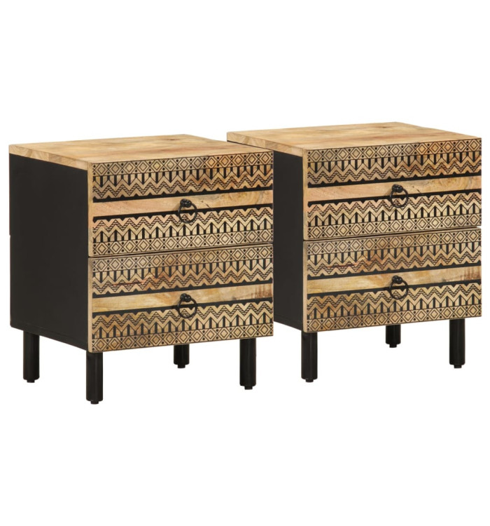 Tables de chevet 2 pcs noir bois de manguier massif brut | Mobilier & Déco