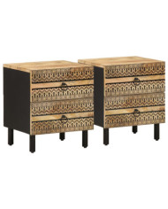 Tables de chevet 2 pcs noir bois de manguier massif brut | Mobilier & Déco