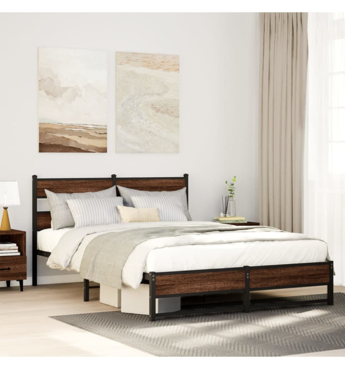 Cadre de lit en métal sans matelas chêne marron 150x200 cm | Mobilier & Déco