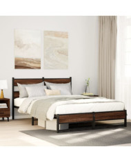 Cadre de lit en métal sans matelas chêne marron 150x200 cm | Mobilier & Déco