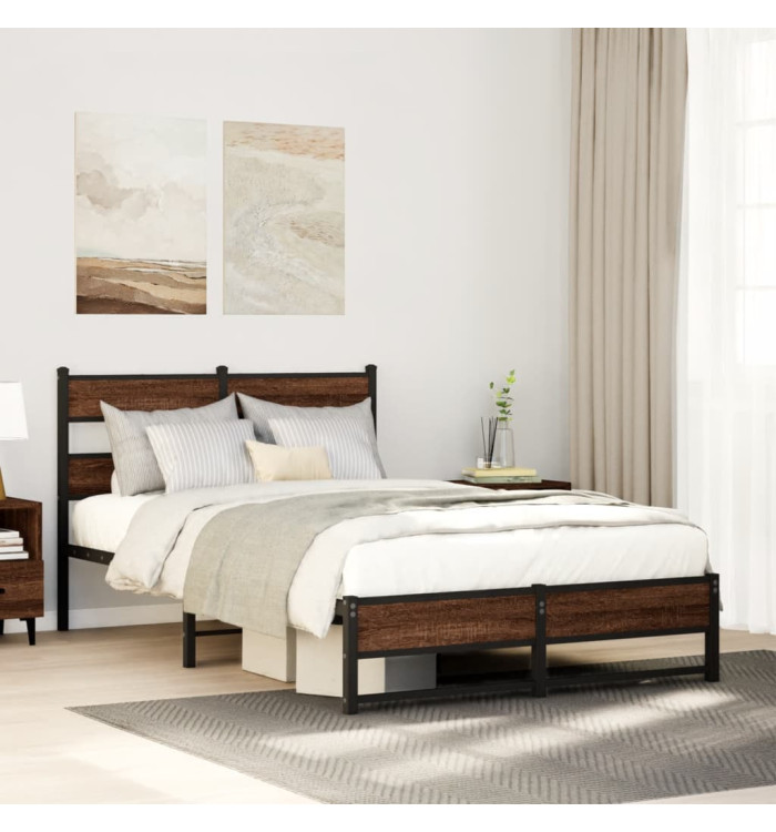 Cadre de lit en métal sans matelas chêne marron 120x190 cm | Mobilier & Déco