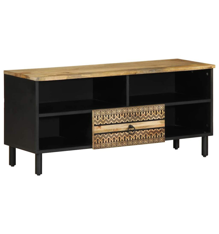Meuble TV noir 100x33,5x46 cm bois massif manguier brut | Mobilier & Déco